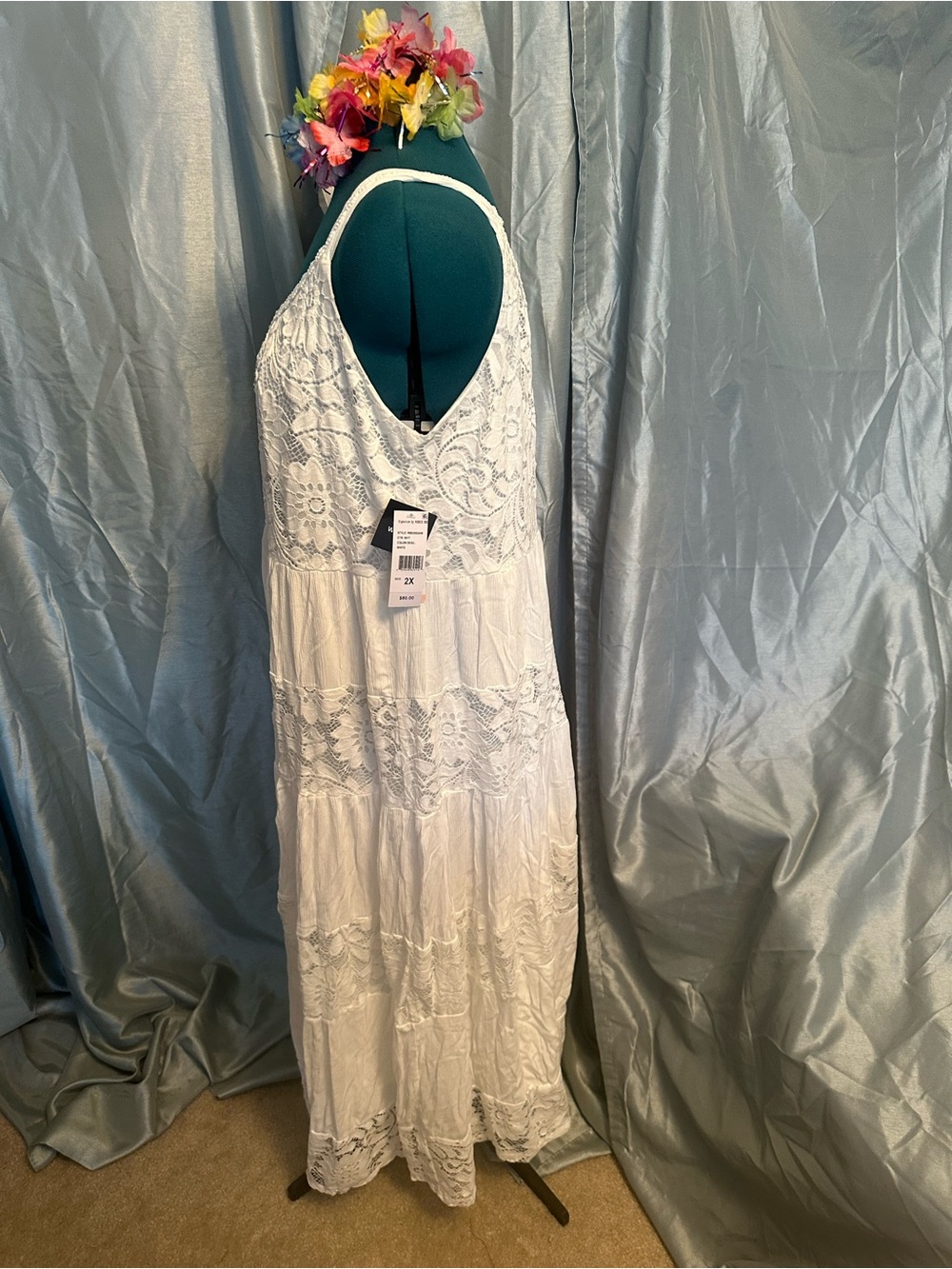 Robbie Bee White Lace Tiered Scoop-Neck Maxi Dress 2x - Picture 2 of 8